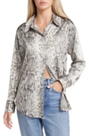 Open Edit Satin Button-up Shirt In Grey Snaked
