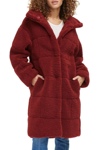 Levi's Quilted Fleece Long Teddy Coat In Cabernet