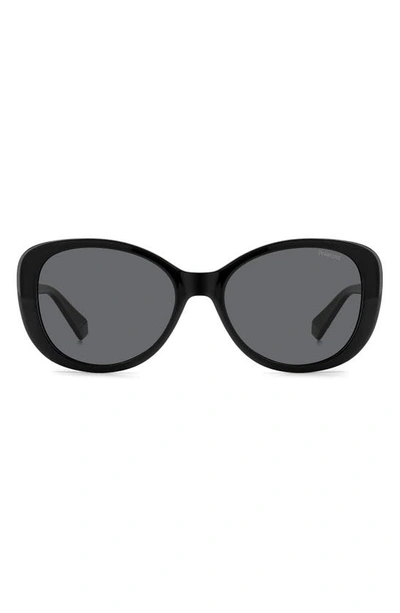 Polaroid 55mm Polarized Round Sunglasses In Black/ Grey Polarized
