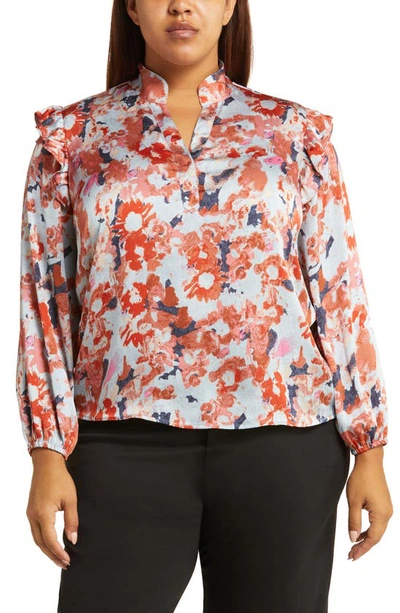 Nic + Zoe Pressed Petals Ruffle Top In Red