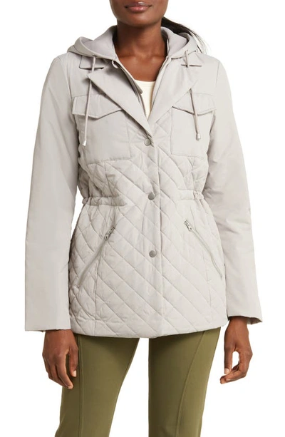 Zella Active Quilted Hooded Jacket In Grey Pebble