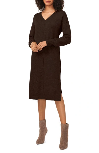 Vince Camuto Exposed Seam Long Sleeve Sweater Dress In Chocolate | ModeSens