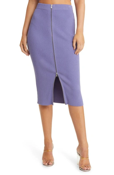 Open Edit Rib Zip Front Sweater Knit Skirt In Purple Twilight