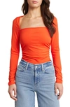 Open Edit Ruched Square Neck Top In Red Alert