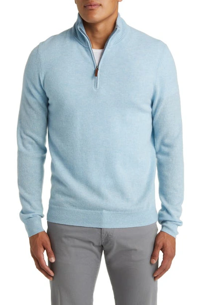 Nordstrom Cashmere Quarter Zip Pullover Sweater In Blue Heather