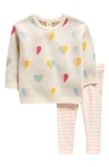 Tucker + Tate Babies'  Jacquard Sweater & Pants Set In Ivory Egret Hearts- Pink Stp