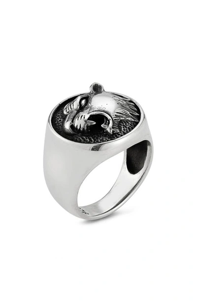Yield Of Men Sterling Silver Oxidized Roaring Tiger Ring