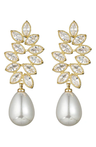 Eye Candy Los Angeles Jennifer Cz Imitation Pearl Drop Earrings In Gold