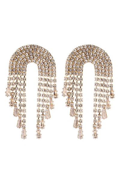 Eye Candy Los Angeles Glam Time Crystal Fringe Earrings In Gold