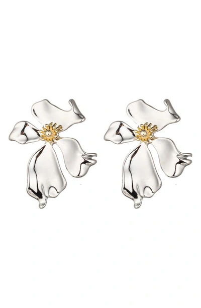 Eye Candy Los Angeles Georiga Floral Stud Earrings In Silver