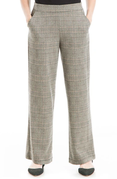 Max Studio Double Knit Wide Leg Pants In Taupe/ Black/ Rust Glen Plaid