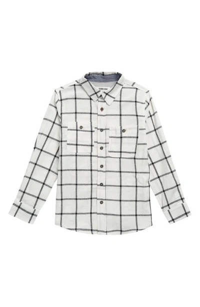 Sovereign Code Kids' Arin Plaid Flannel Button-up Shirt In Ecru/ Navy Check