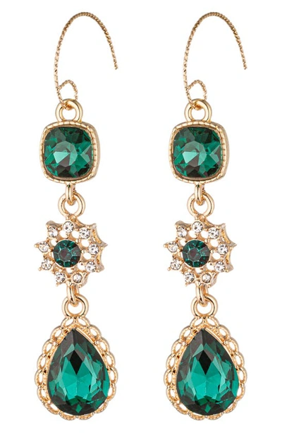 Eye Candy Los Angeles Liva Green Crystal Triple Drop Earrings In Gold