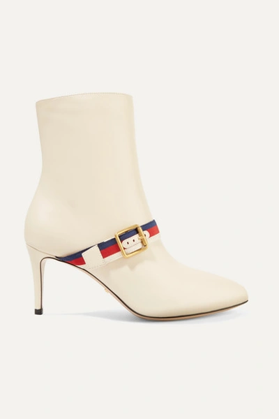 Gucci Grosgrain-trimmed Leather Ankle Boots In White