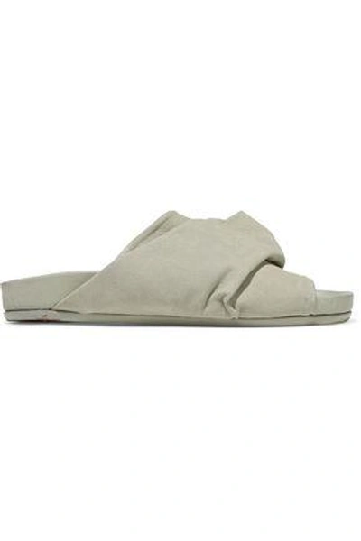 Rick Owens Woman Gathered Textured-leather Slides Stone