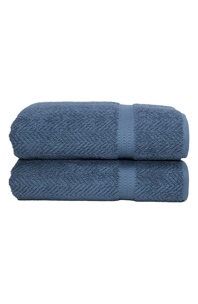 Linum Home Textiles Herringbone Turkish Cotton Bath Towel In Midnight Blue