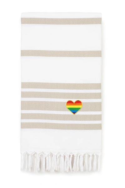 Linum Home Textiles 100% Turkish Cotton Herringbone Cheerful Rainbow Heart Pestemal Beach Towel In Neutral