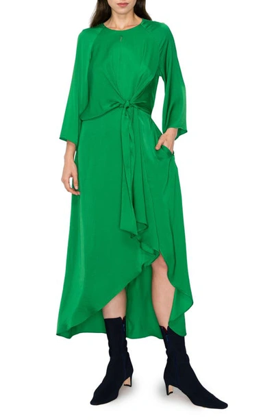 Melloday Tie Front Satin Maxi Dress In Green