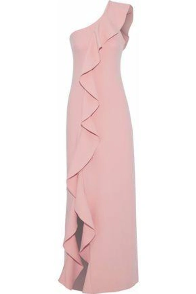 Cinq À Sept One-shoulder Ruffled Cady Gown In Pastel Pink