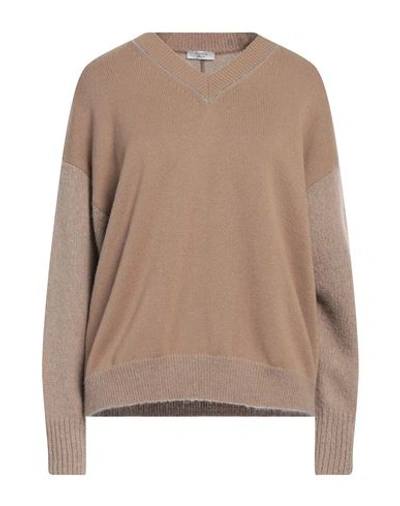 Peserico Woman Sweater Camel Size 6 Virgin Wool, Silk, Cashmere, Baby Alpaca Wool, Polyamide In Beige