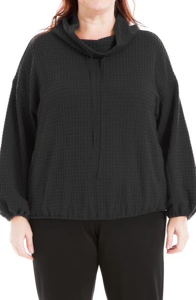 Max Studio Waffle Knit Long Sleeve Pullover In Black