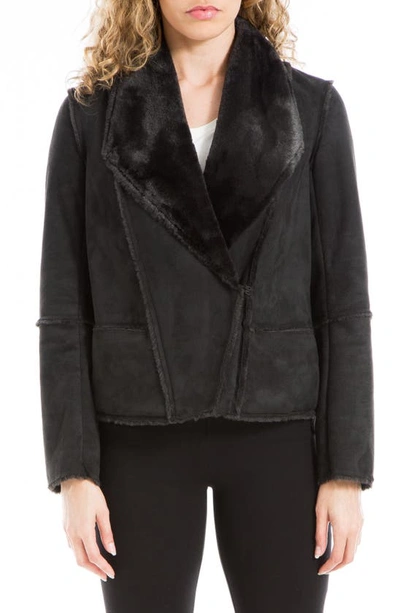 Max Studio Faux Fur Lined Drape Jacket In Black