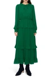 Melloday Neck Tie Long Sleeve Maxi Dress In Green