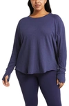 Zella Relaxed Washed Long Sleeve T-shirt In Navy Evening