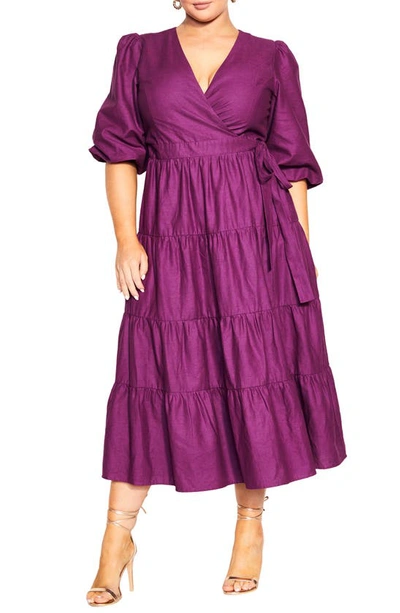 City Chic English Rose Linen Blend Maxi Dress In Magenta