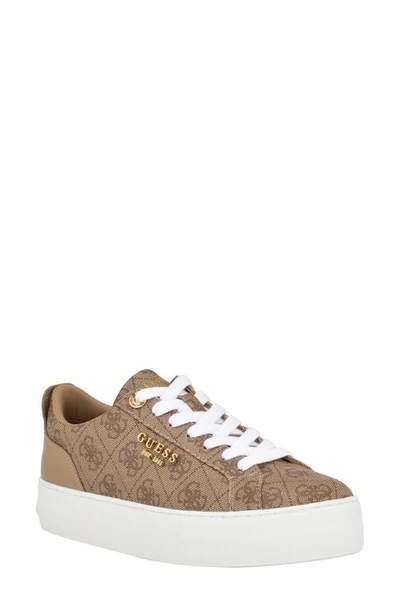 Guess Genza Platform Sneaker In Latte Multi