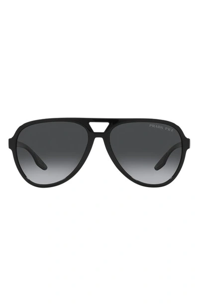 Prada 59mm Gradient Polarized Pilot Sunglasses In Black