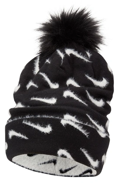 Nike Kids' Peak Faux Fur Pom Beanie In Black