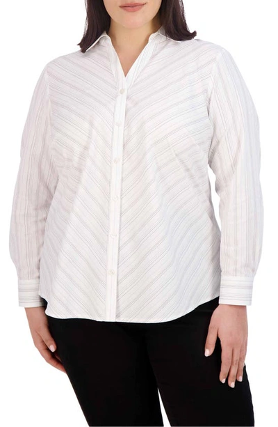 Foxcroft Mary Metallic Stripe Shirt In White/ Black Stripe