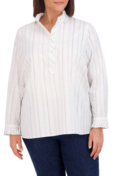 Foxcroft Mia Metallic Stripe Shirt In B/ W Stripe