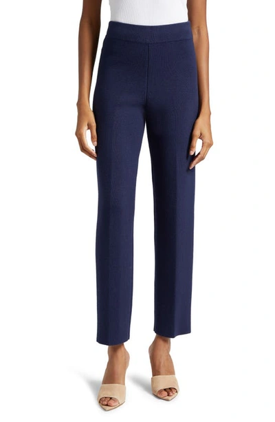 L Agence Enda Cotton Blend Knit Ankle Trousers In Midnight