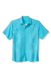Tommy Bahama Bali Border Floral Jacquard Short Sleeve Silk Button-up Shirt In River Blue