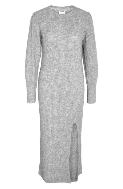 Noisy May Emma Long Sleeve Midi Sweater Dress In Medium Grey Melange