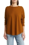 Treasure & Bond Oversize Organic Cotton Blend Thermal Knit Top In Brown Temple