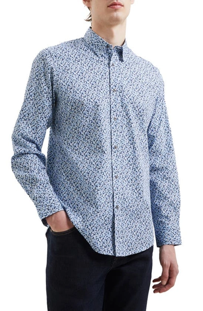 French Connection Premium Floral Button-up Oxford Shirt In Blue Ditzy