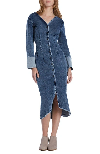 Wash Lab Denim Corset Long Sleeve Denim Midi Dress In Hannah Blue