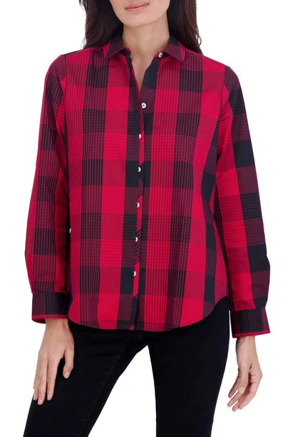 Foxcroft Charlie Buffalo Plaid Cotton Blend Button-up Shirt In Red Plaid