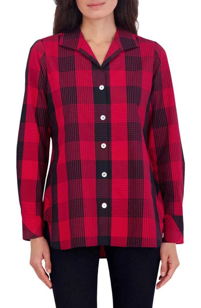Foxcroft Pandora Buffalo Plaid Cotton Blend Button-up Shirt In Red