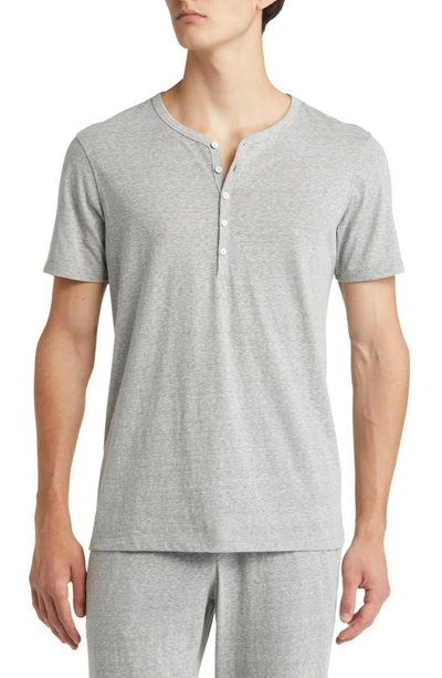 Daniel Buchler Heathered Recycled Cotton Blend Henley Pyjama T-shirt In Light Grey