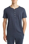 Daniel Buchler Heathered Recycled Cotton Blend Henley Pajama T-shirt In Navy