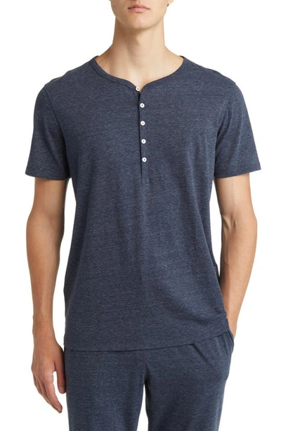 Daniel Buchler Heathered Recycled Cotton Blend Henley Pajama T-shirt In Navy