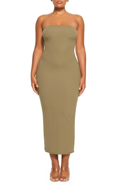 olive green skims dress Scarf-Detail Strapless Gown in Spring Green - 10 main image 1