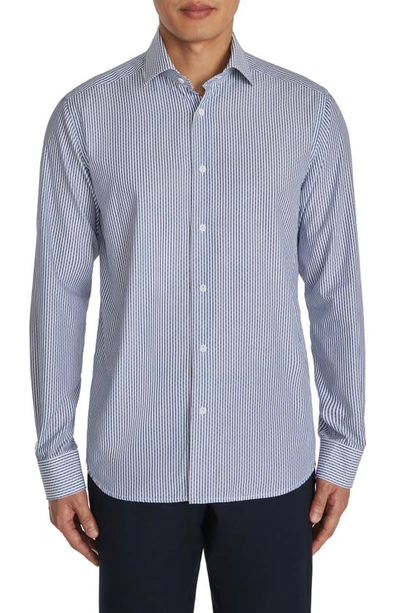 Jack Victor Aaron Stripe Cotton Button-up Shirt In Navy