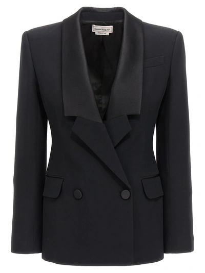 Alexander Mcqueen Double-breasted Blazer With Satin Details Jackets Black