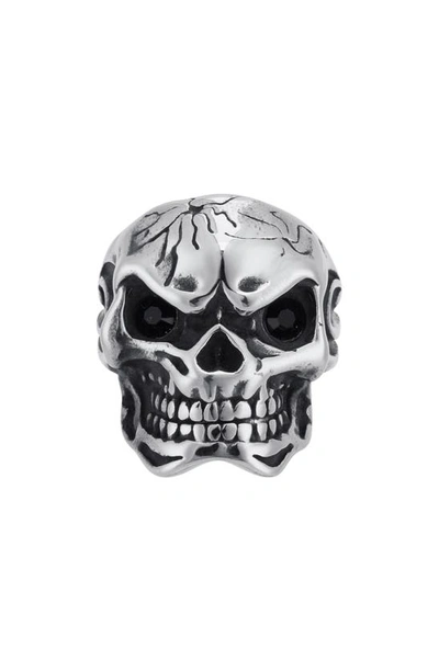 Ed Hardy Stainless Steel Skull & Crossbones Ring In Gray