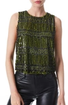 Alice And Olivia Amal Embellished Boxy Tank Top In Citron/ Black